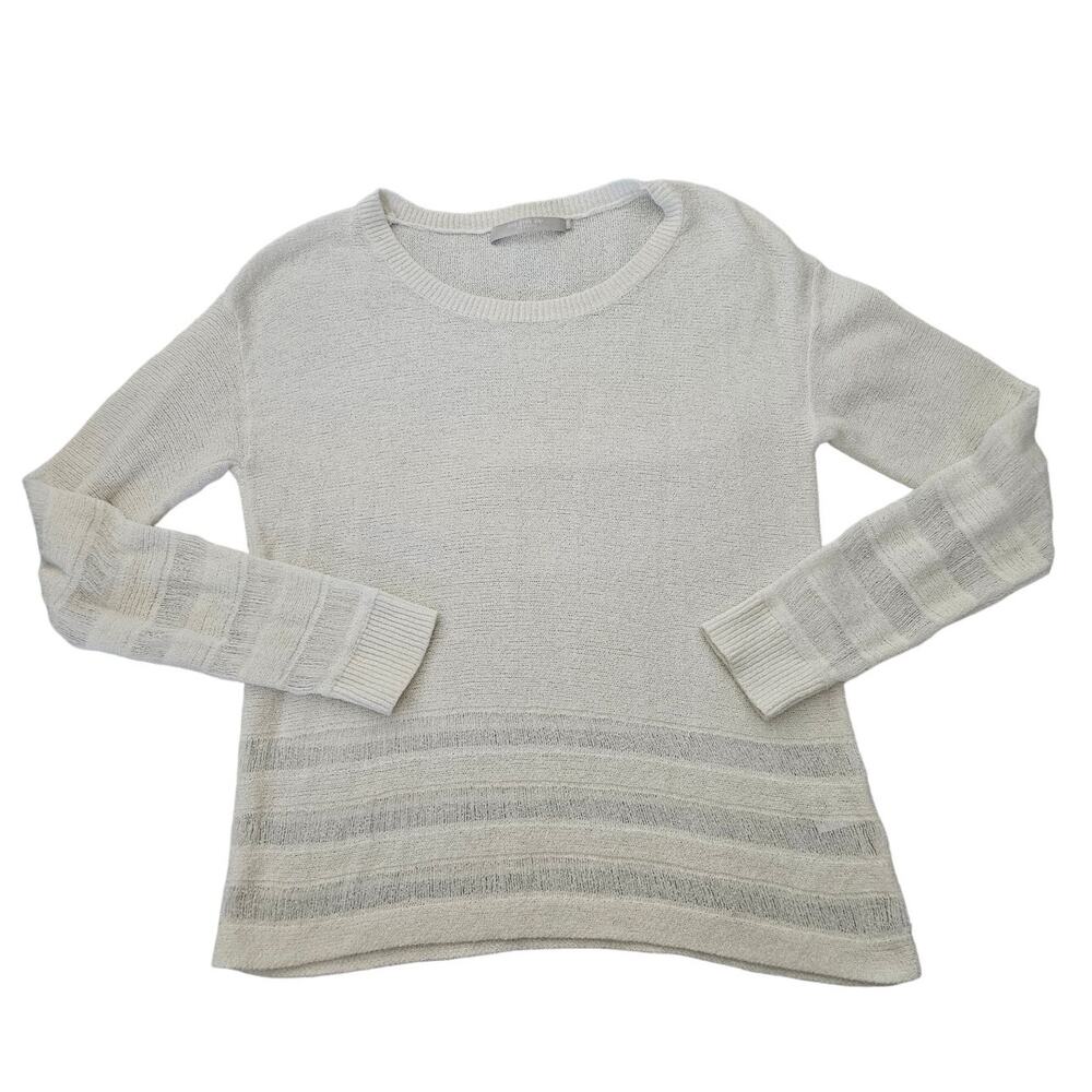 One Grey Day White Cotton Silk Blend Knit Sweater sz Medium Minimalist Casual